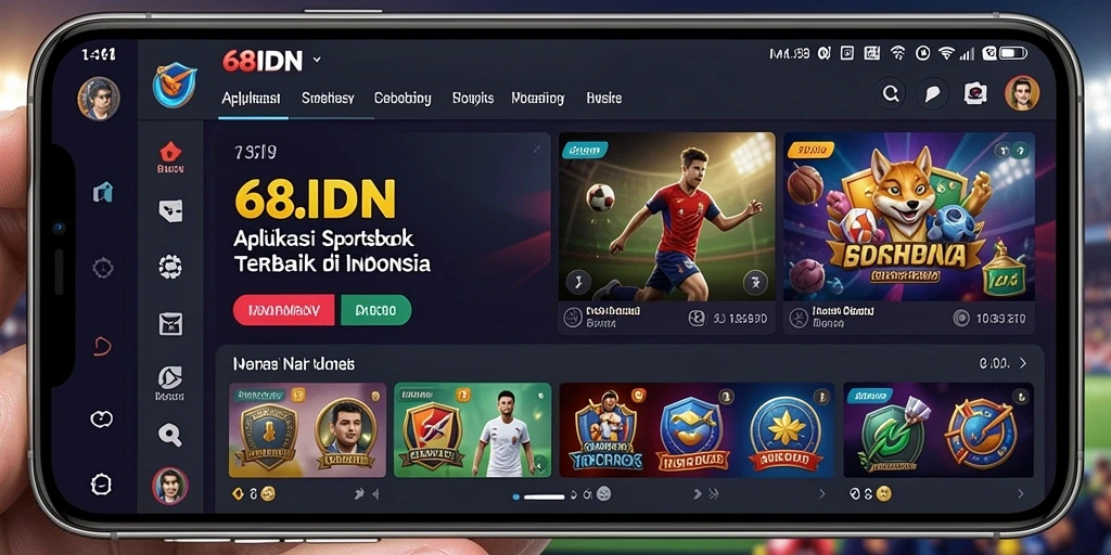 Tampilan utama aplikasi 68IDN dengan fitur taruhan olahraga.