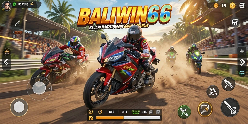 Screenshot utama BALIWIN66 menampilkan balapan motor yang mendebarkan.