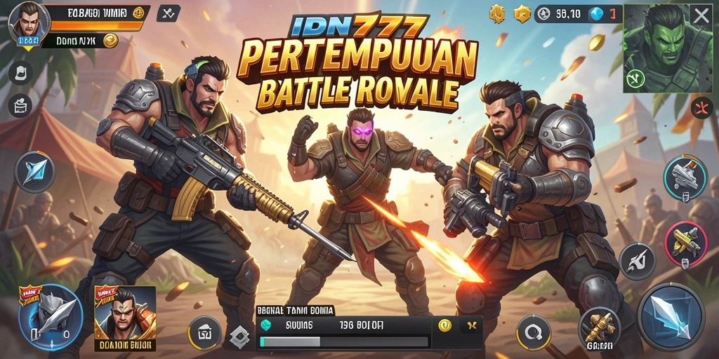 Tangkapan layar gameplay IDN777 menampilkan pertempuran seru di arena Battle Royale.