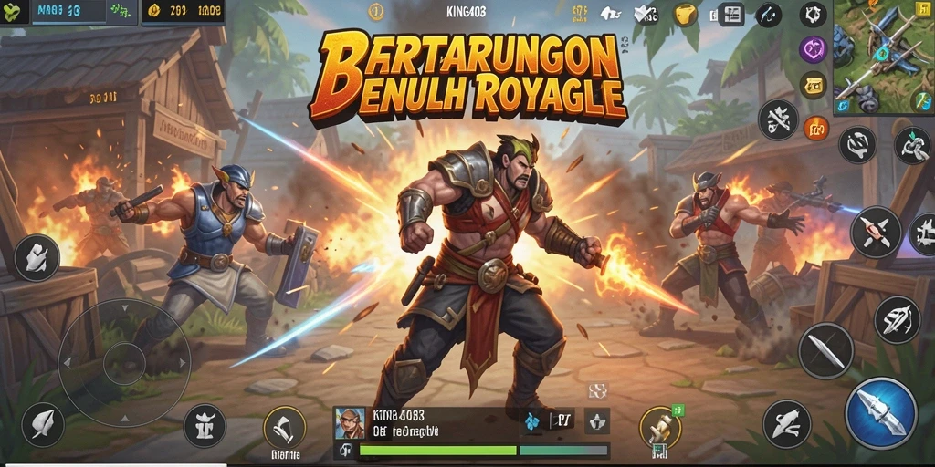 Screenshot KING403 menampilkan aksi gameplay epik di arena Battle Royale.