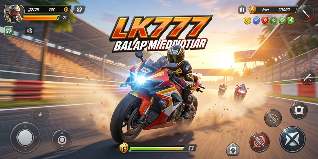Screenshot LK777 menampilkan aksi balap motor yang mendebarkan di trek yang berliku.