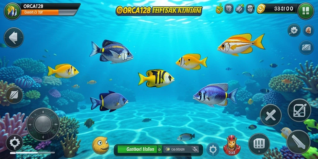 Tampilan gameplay ORCA128 dengan aksi Tembak Ikan yang seru.