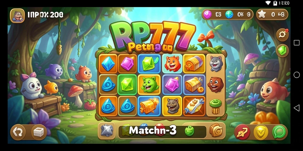 Screenshot gameplay RP777 dengan berbagai level Match-3 yang menarik.