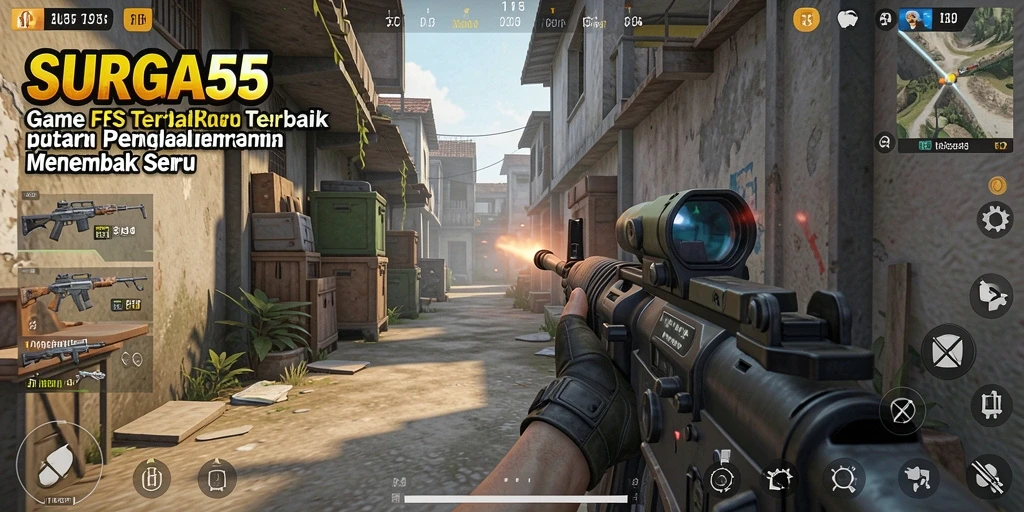 Tampilan gameplay SURGA55 yang mendebarkan dengan aksi menembak intens.