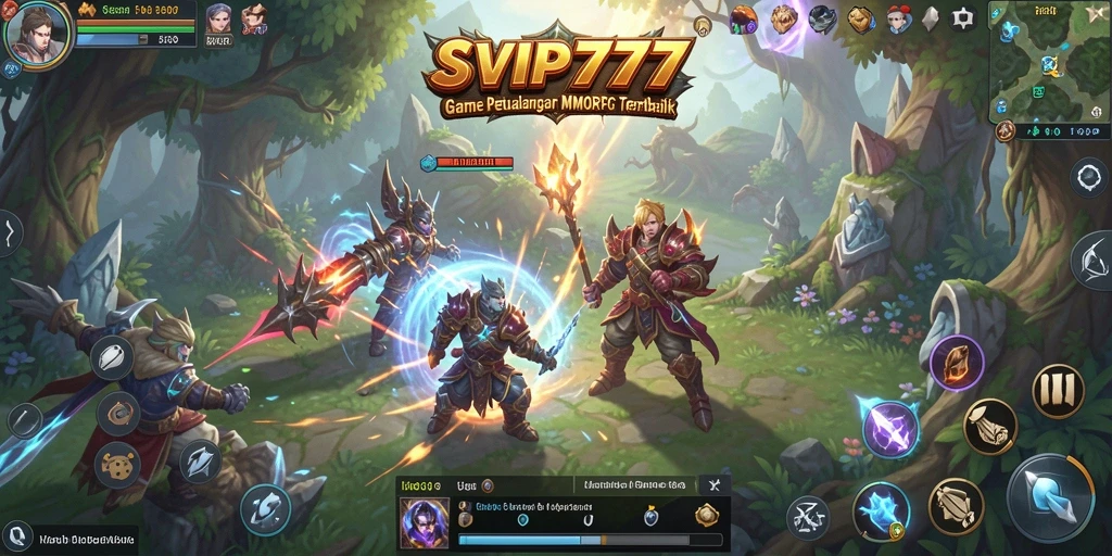 Screenshot gameplay SVIP777 menampilkan aksi pertempuran MMORPG yang mendebarkan.